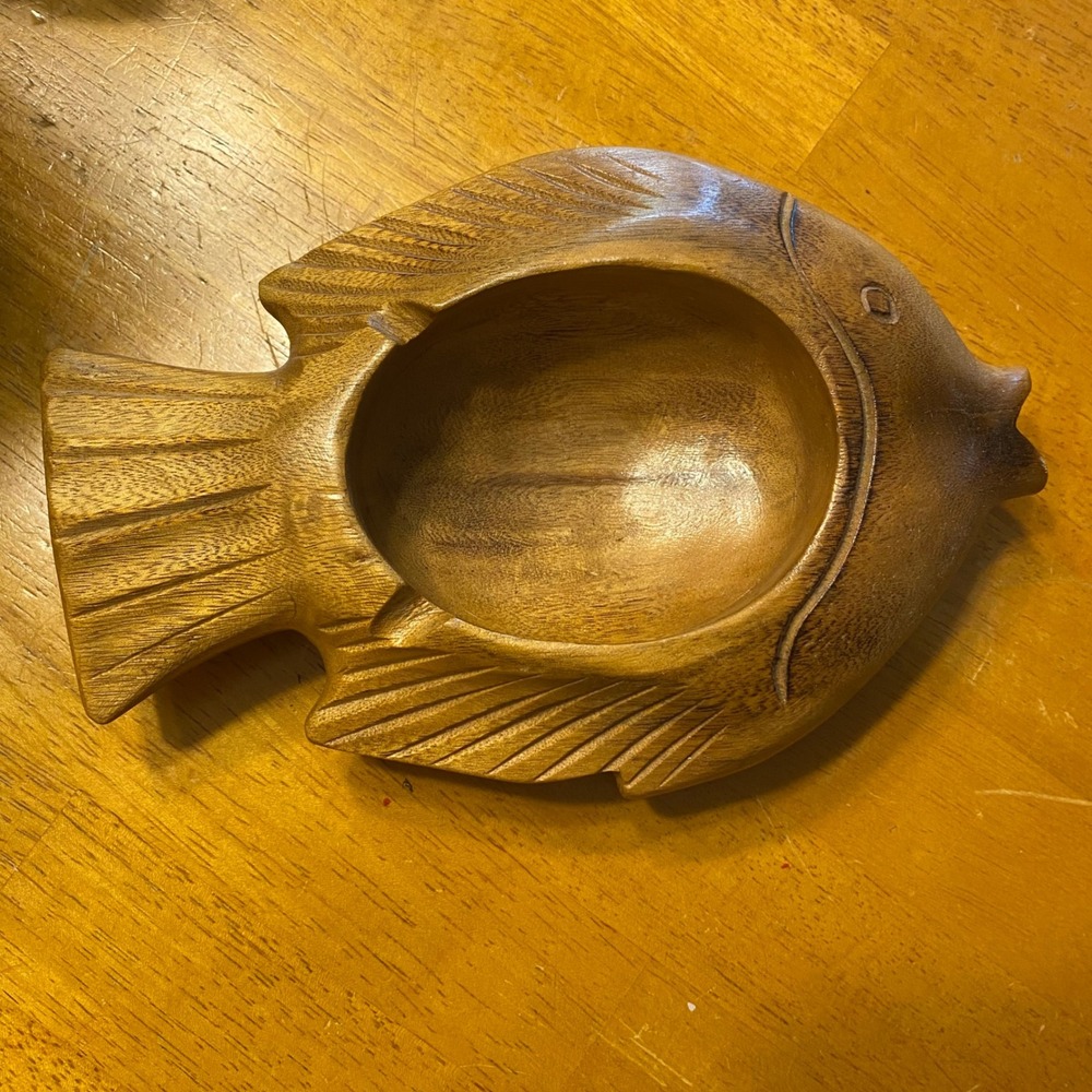 Unbranded Fish Ashtray Excellent Hand Carved Wood Trinket Dish